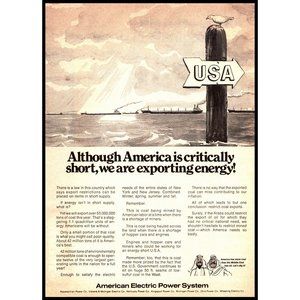 1974 American Electric Power System Vintage Print Ad Coal Export Energy Crisis